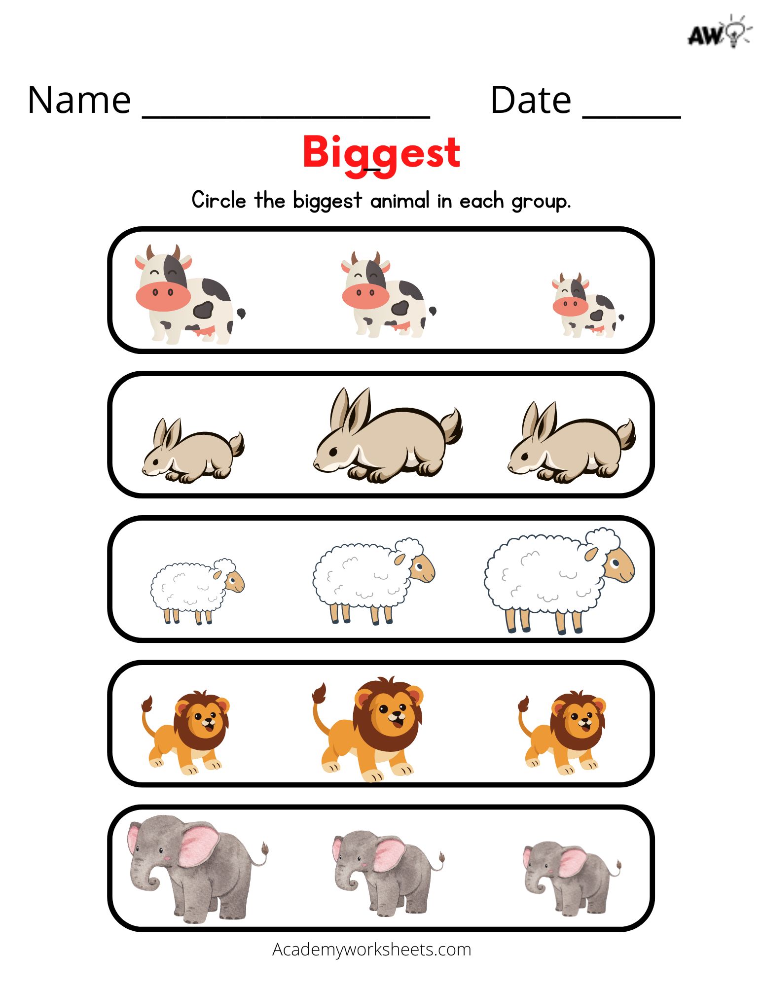 Kindergarten Worksheet 1 Big vs. Small Size comparison Which is