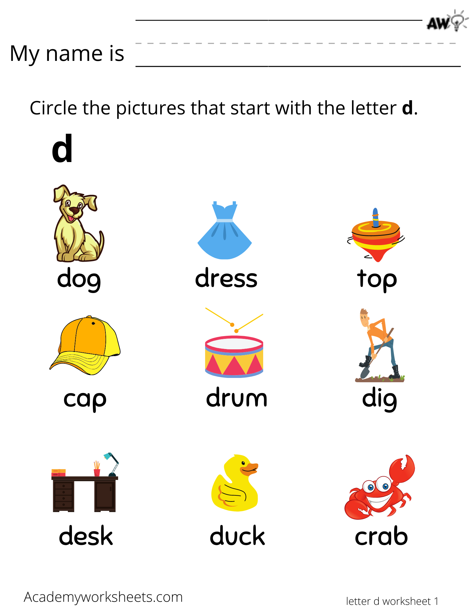 Learn the Letter D d - Learning the Alphabet - Academy Worksheets