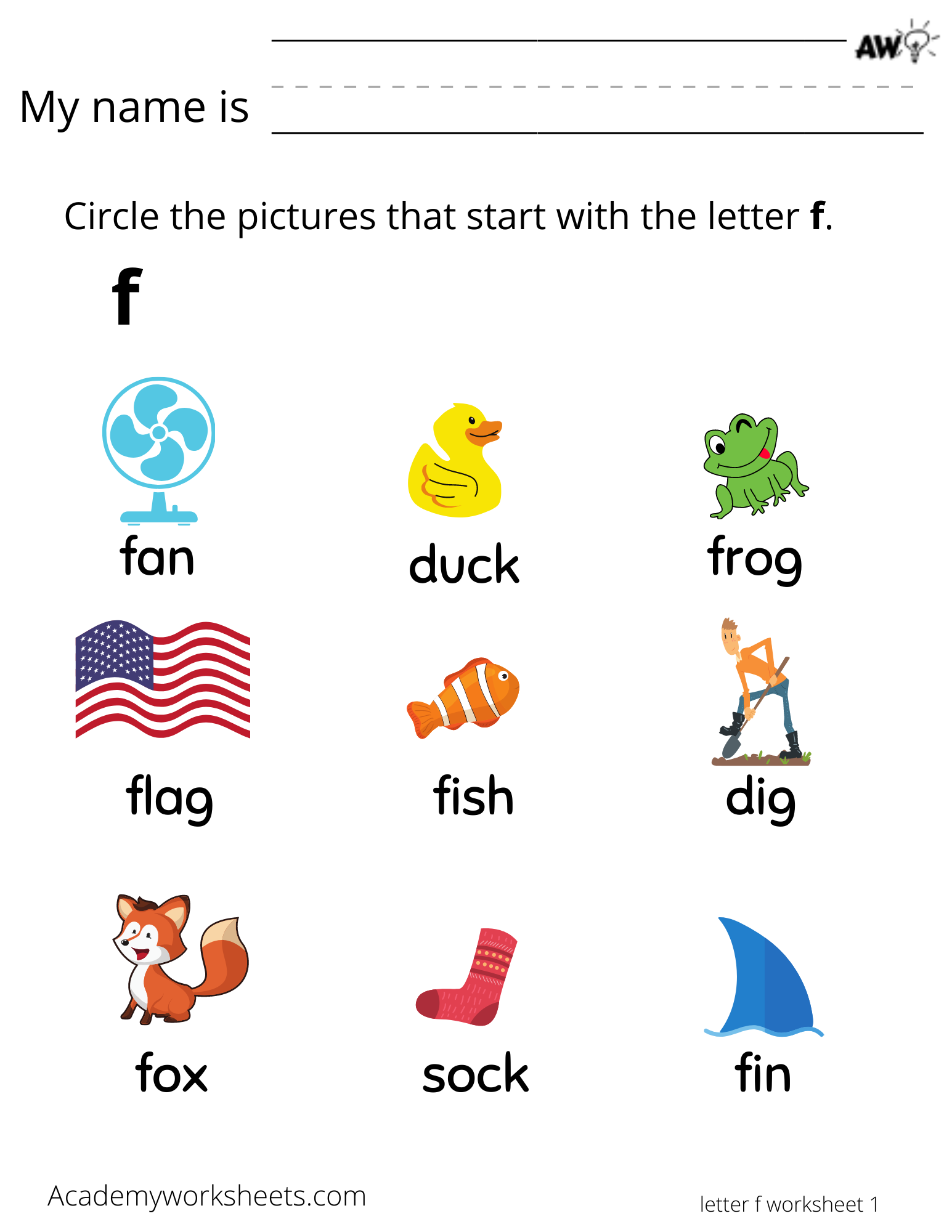 Learn The Letter F F Learning The Alphabet Academy Worksheets