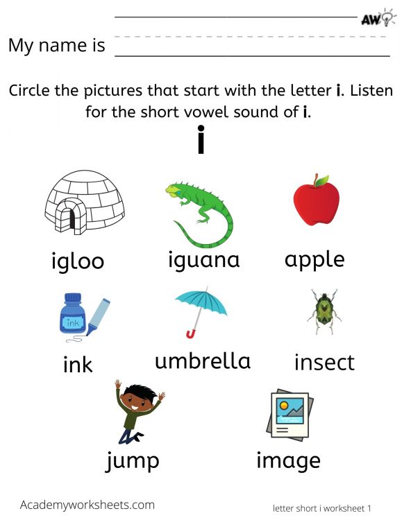 Learn the Letter I i- letters of the alphabet - Academy Worksheets