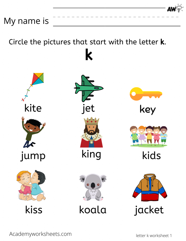Learn letter k find words start with k
