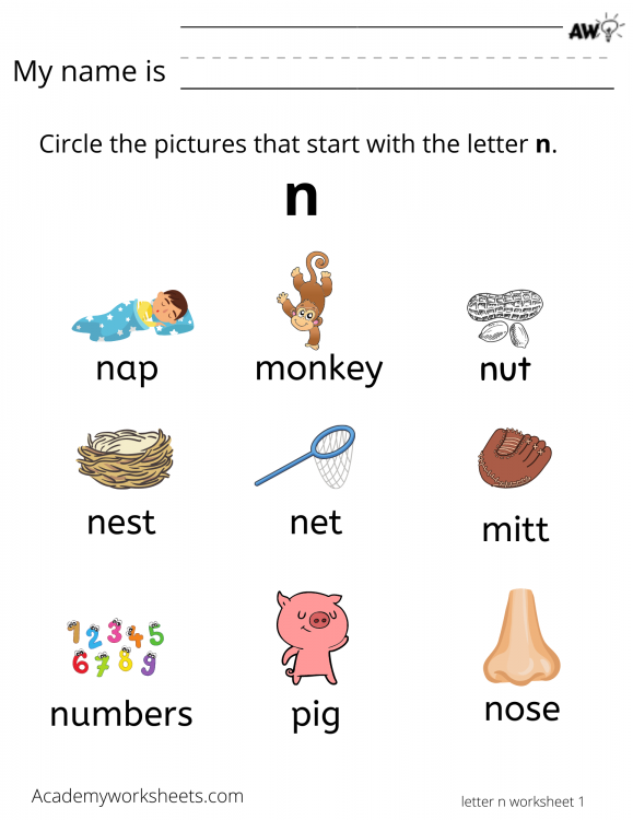 Learn the Letter N n - Learning the Alphabet - Academy Worksheets