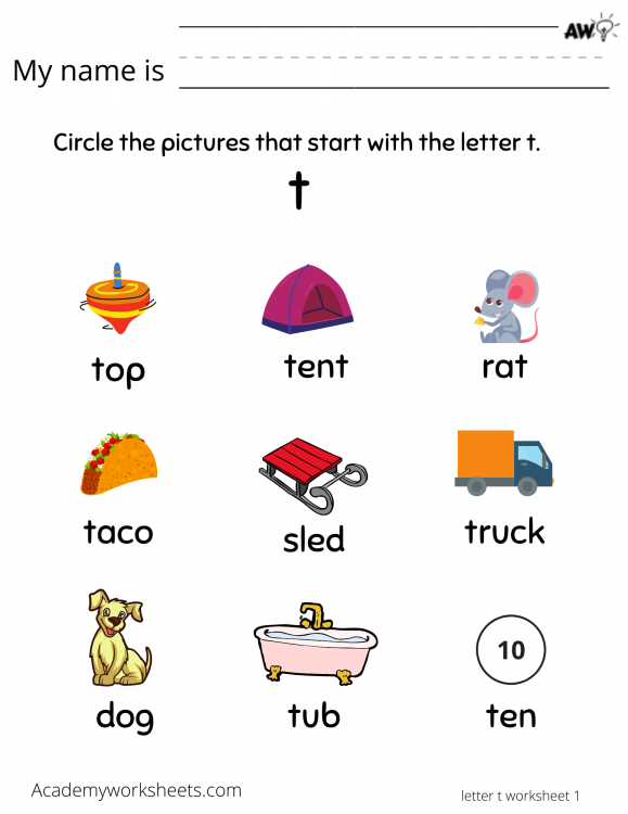 Learn the Letter T t - Learning the Alphabet - Academy Worksheets