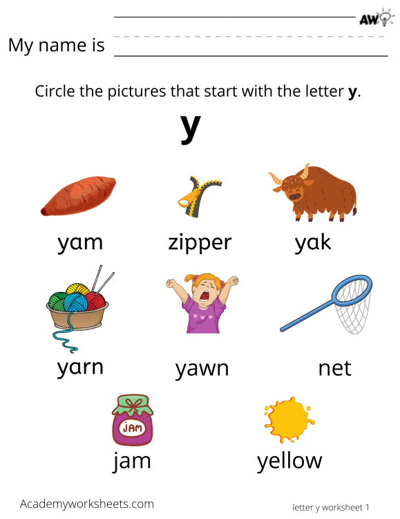 Learn the Letter Y y - Academy Worksheets