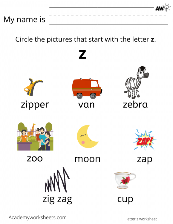 Learn the Letter Z z - Academy Worksheets
