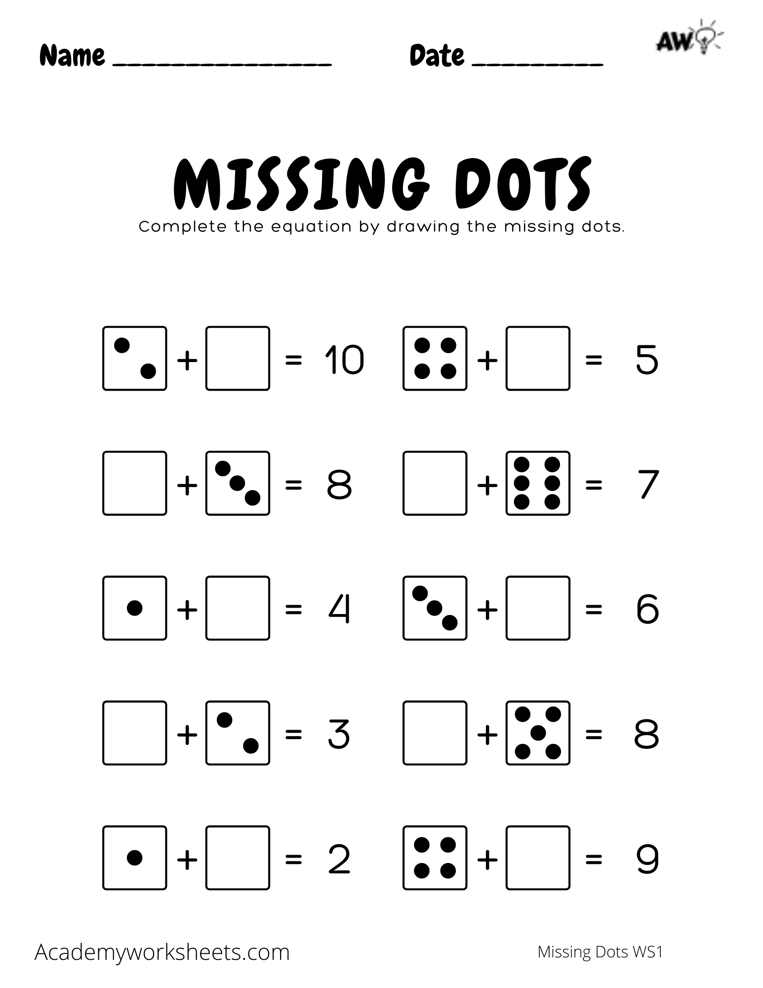 missing dots addition worksheets academy worksheets