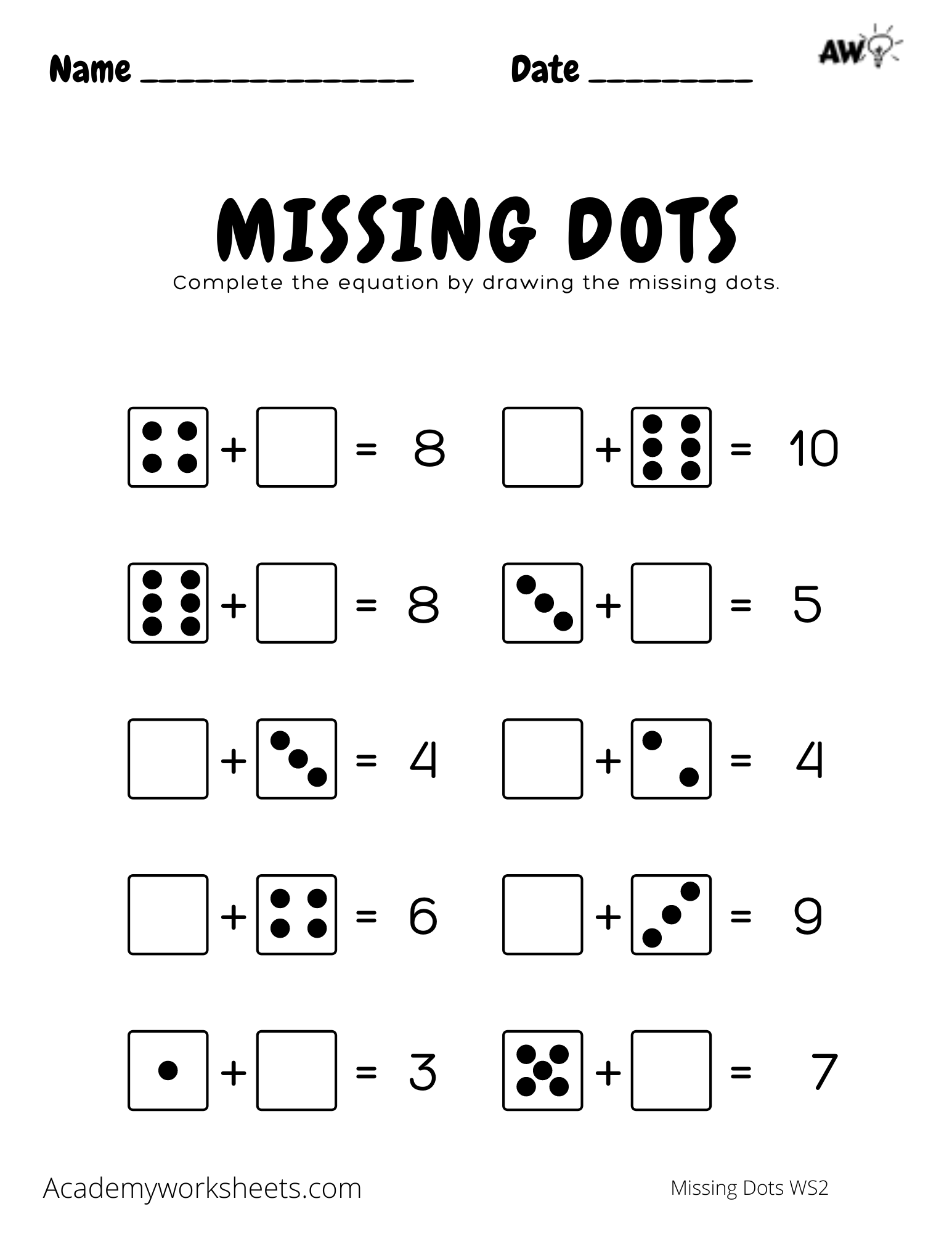 Addition Worksheet With Dots On Numbers