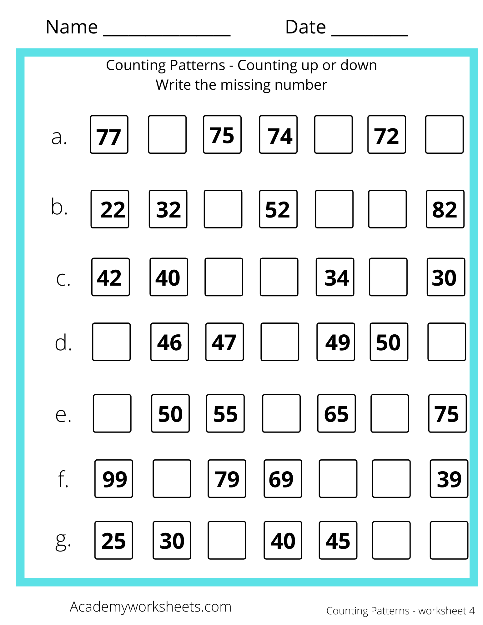 Counting Patterns Math Worksheets - Academy Worksheets