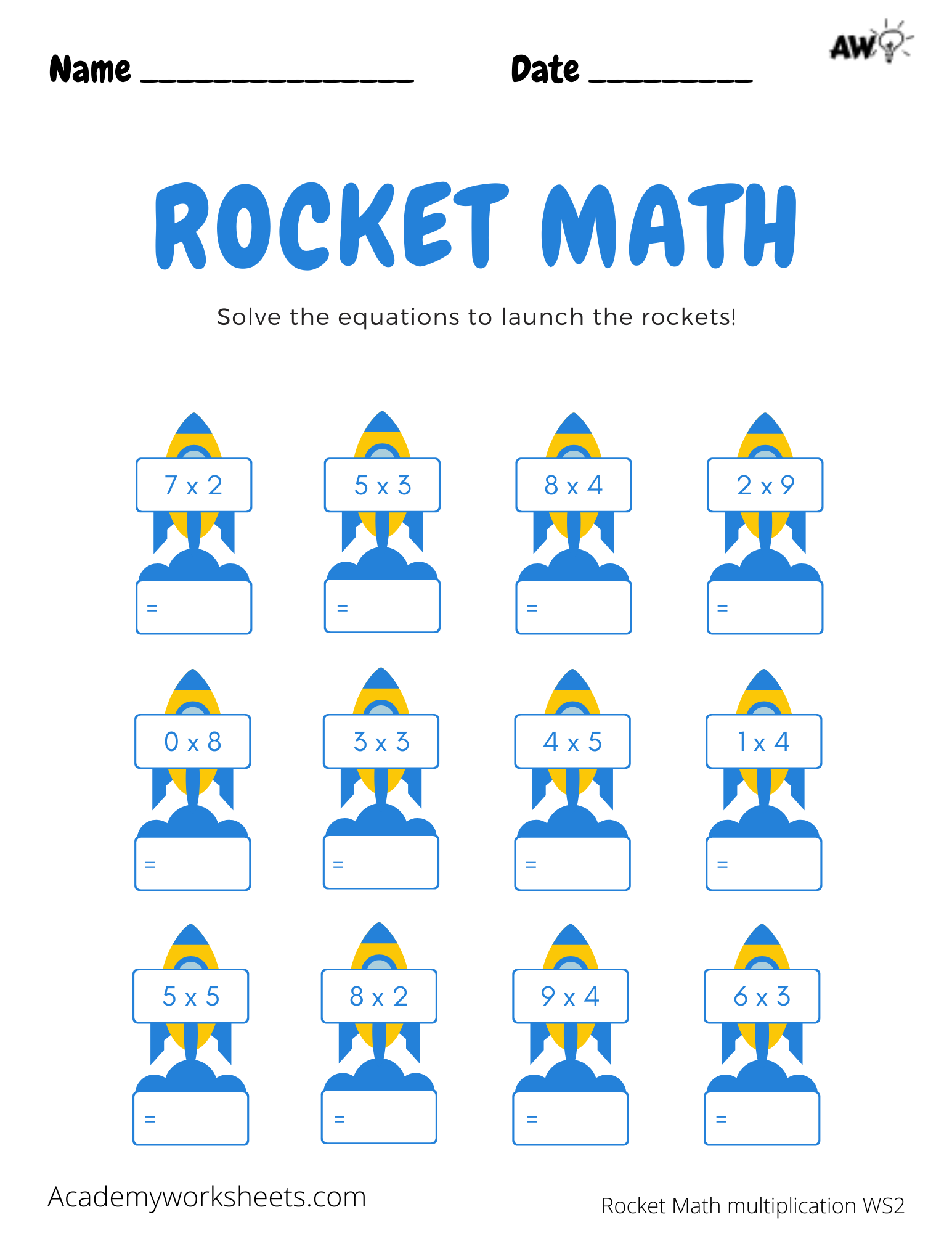 Rocket Math Worksheets Multiplication