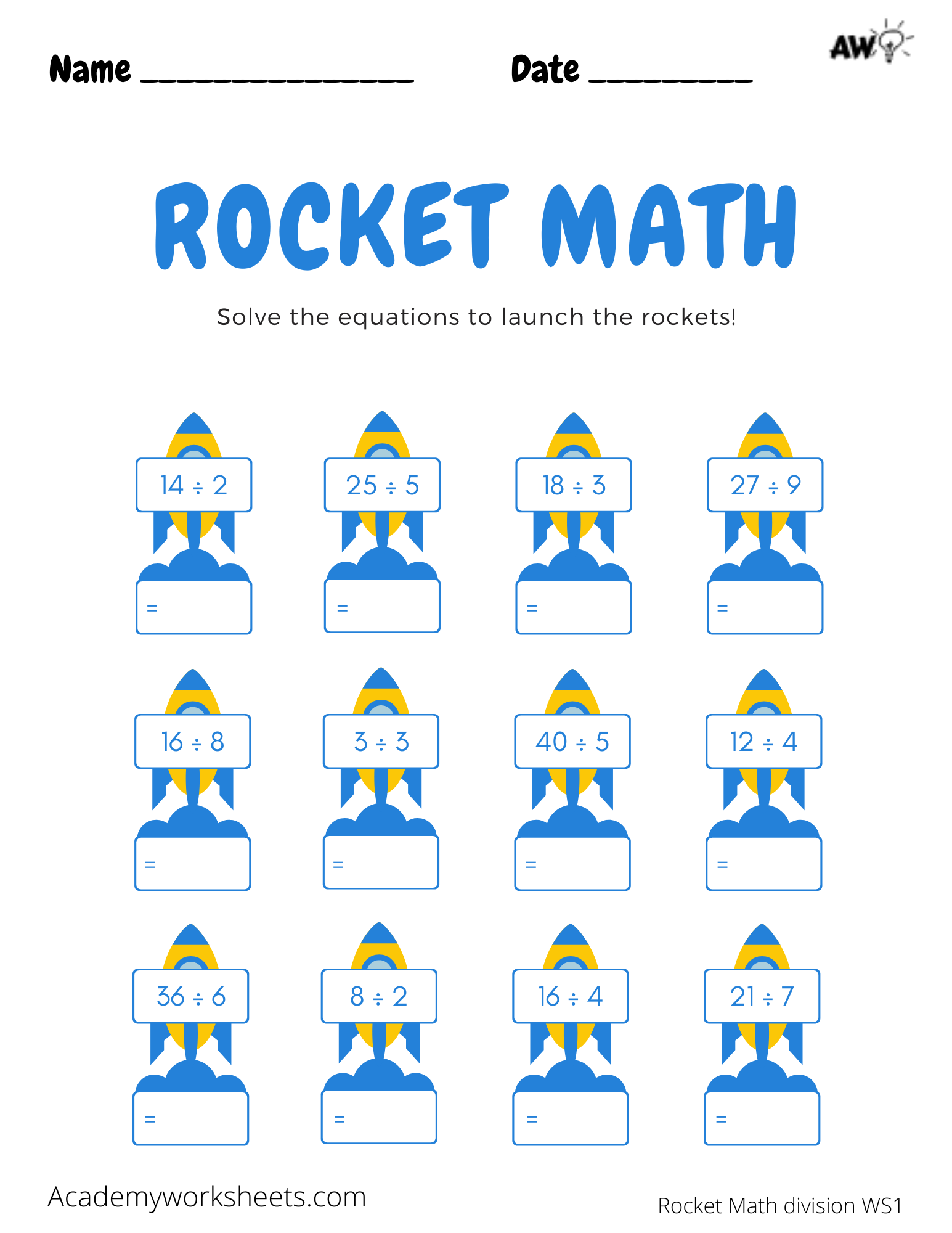 3rd Grade Rocket Math Worksheets