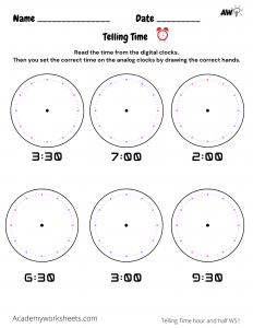 "Clock worksheets" to learn time