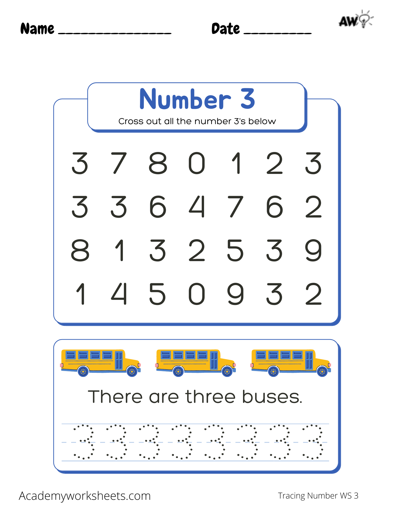 the number 3 tracing academy worksheets