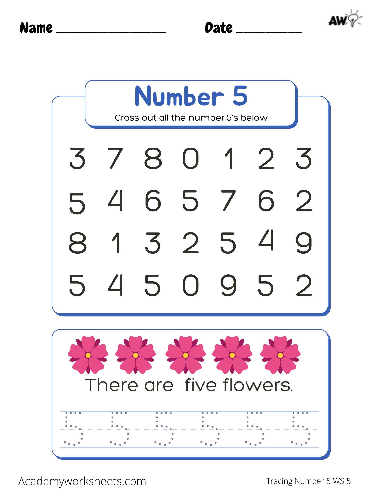 the number 5 tracing academy worksheets