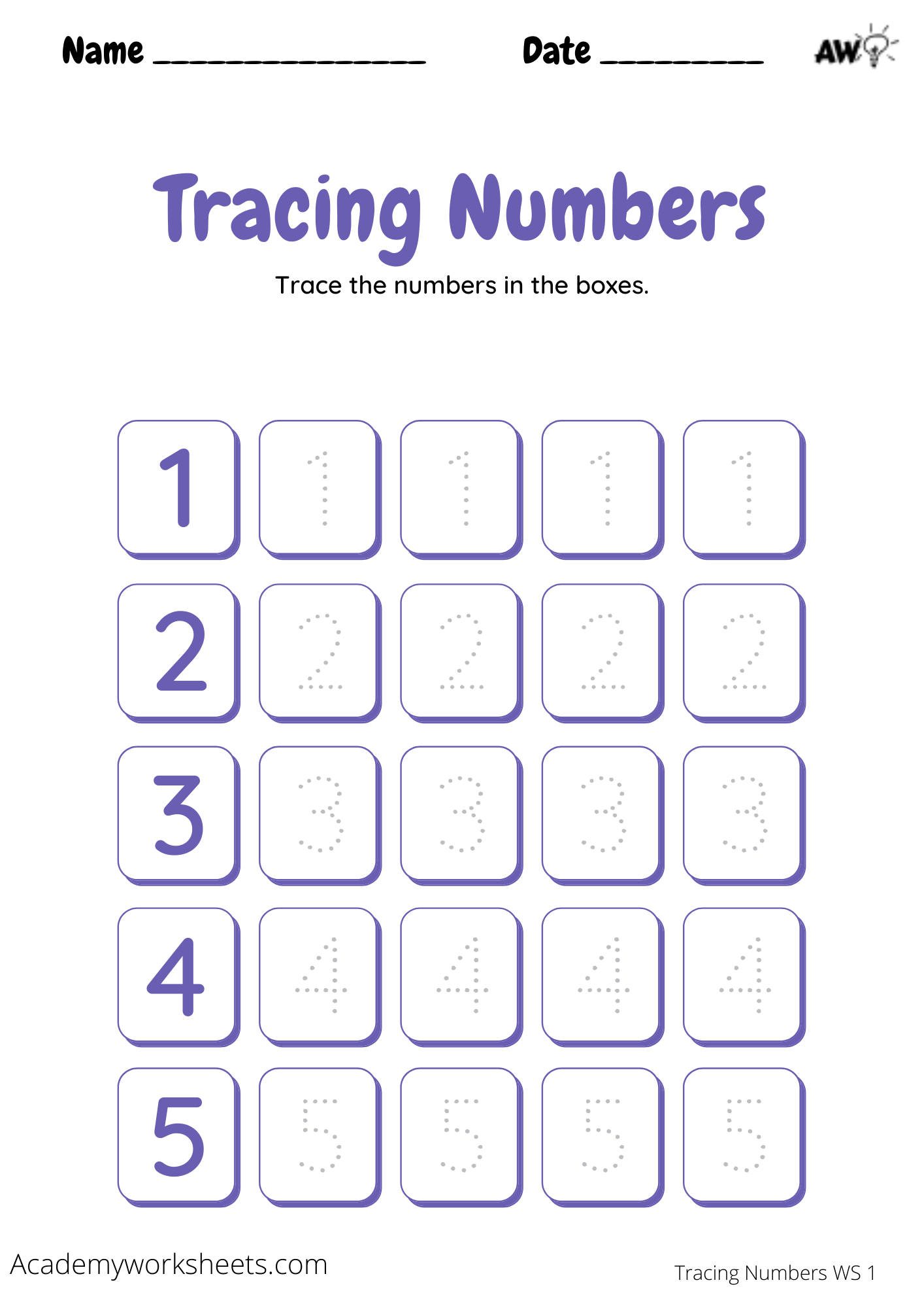 Tracing Numbers 0 5 Worksheet