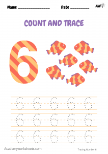 'Tracing Number 6 worksheet where the student learns how to write the number'