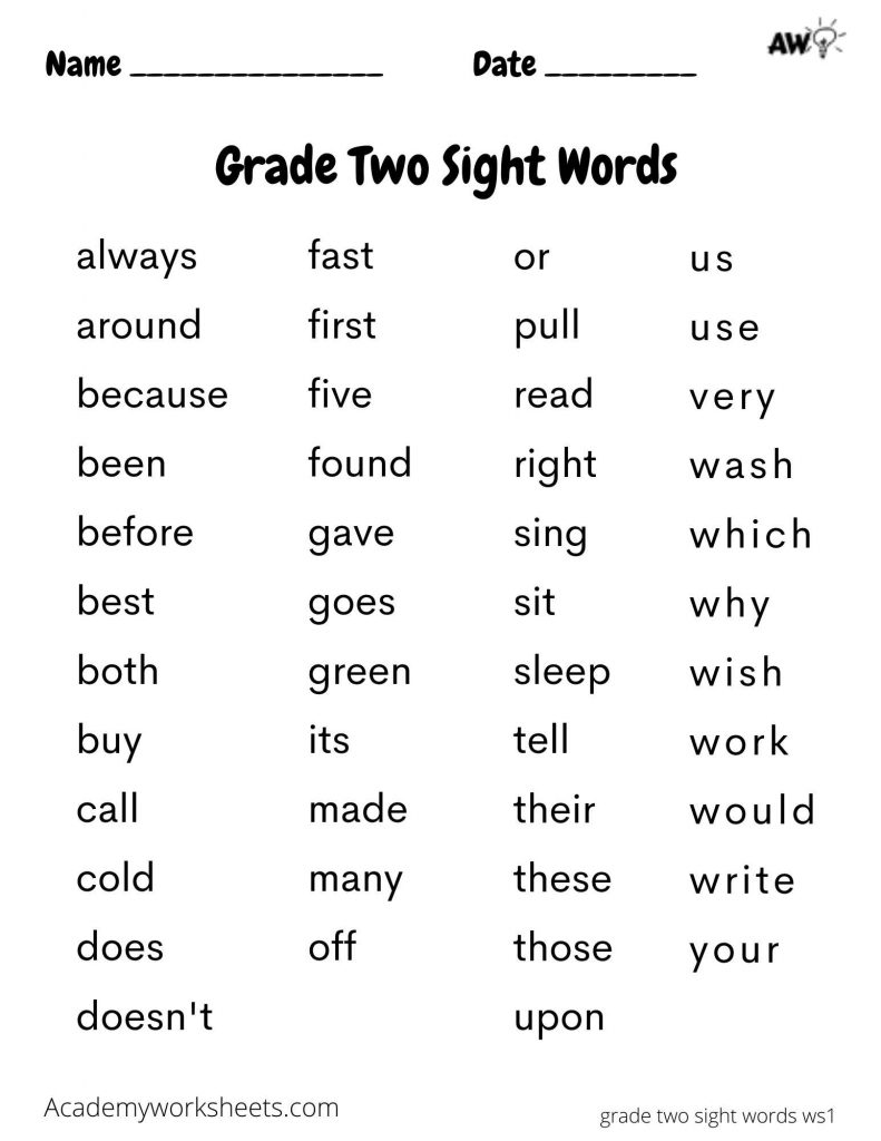 2nd grade sight words dolch