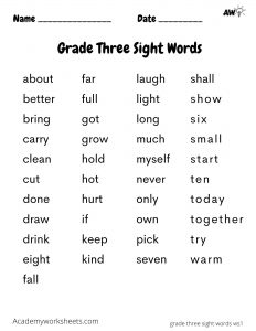 sight words for 3rd grade