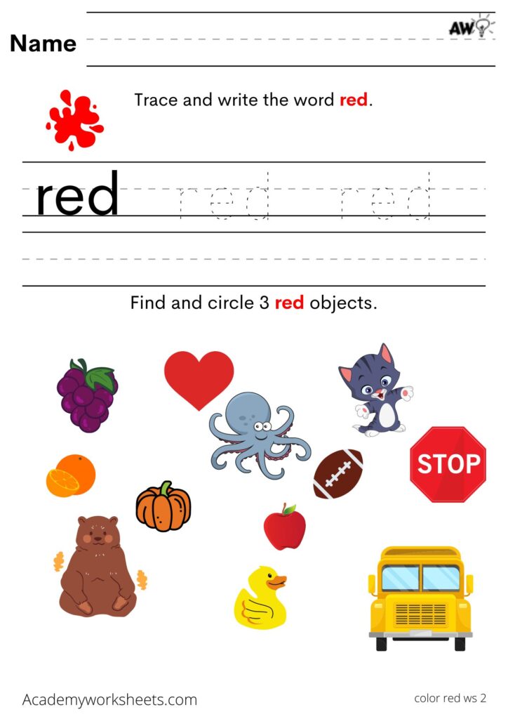 Learn And Write Color Red Academy Worksheets