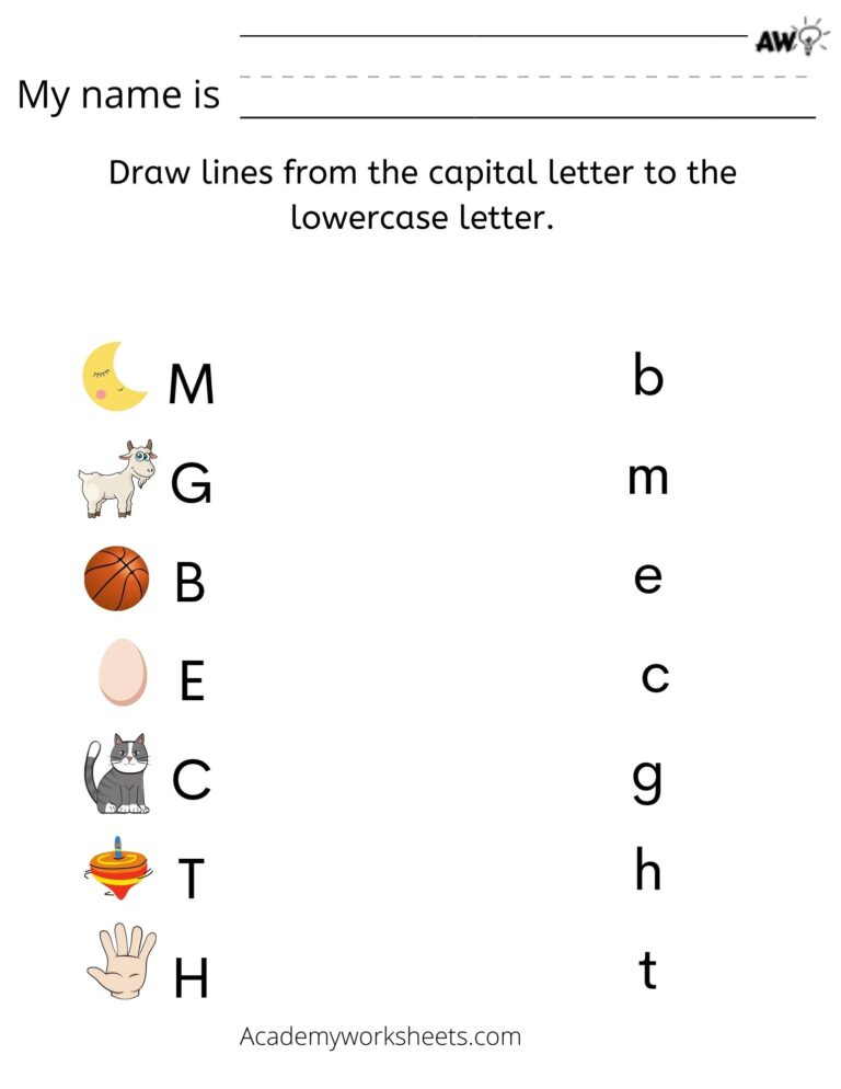 Match Uppercase and Lowercase Letters - Academy Worksheets