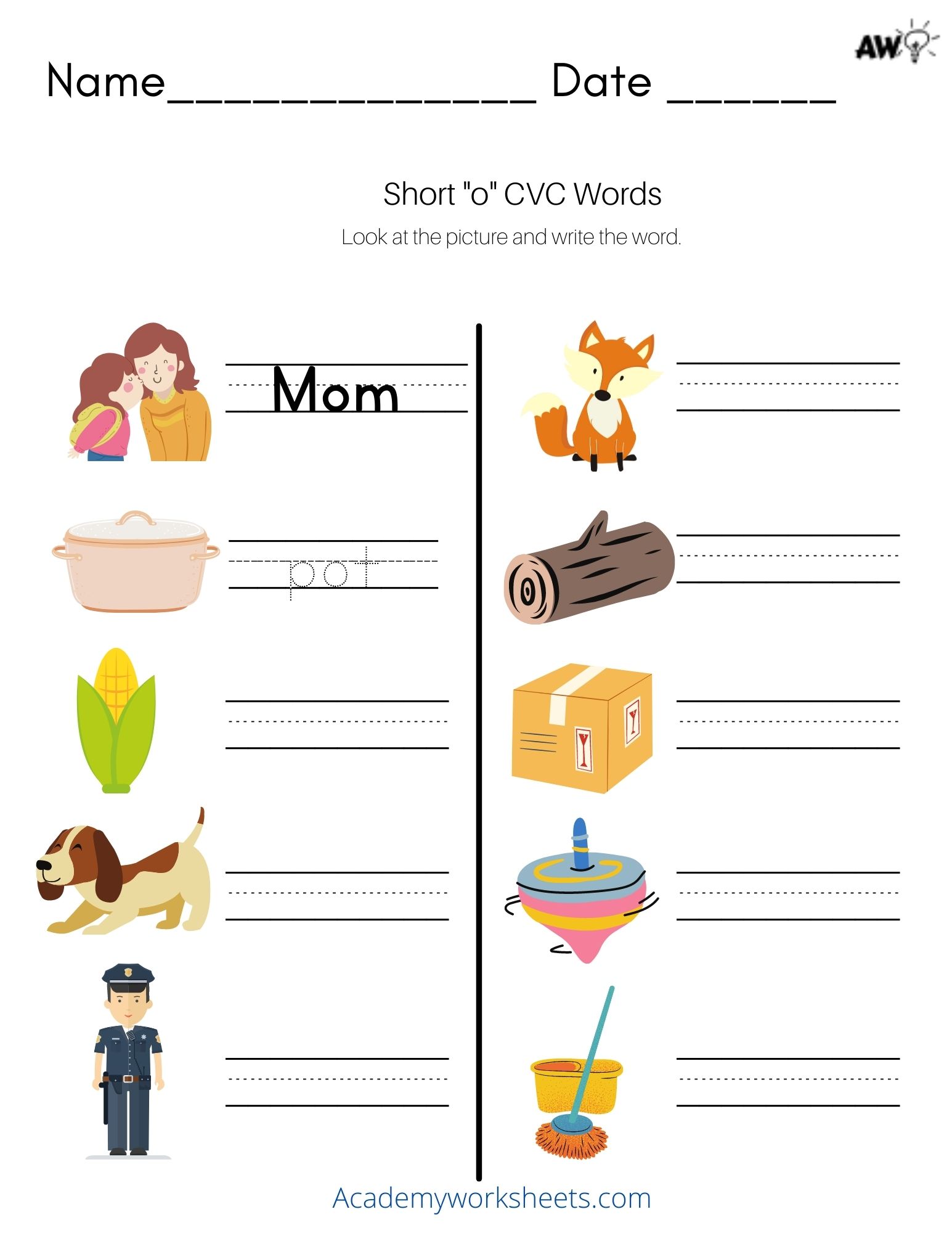 Short o Phonics Worksheets CVC Words - Academy Worksheets