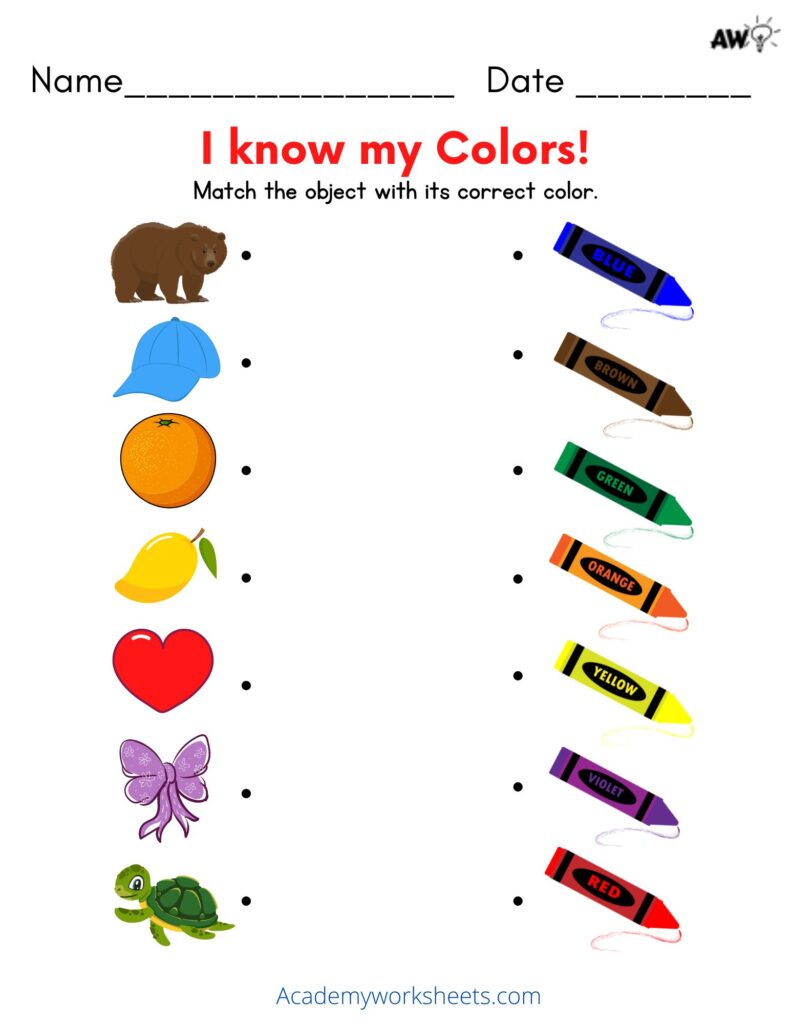 Matching Colors Worksheets - Pre-k - Academy Worksheets