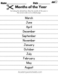 months of years worksheets