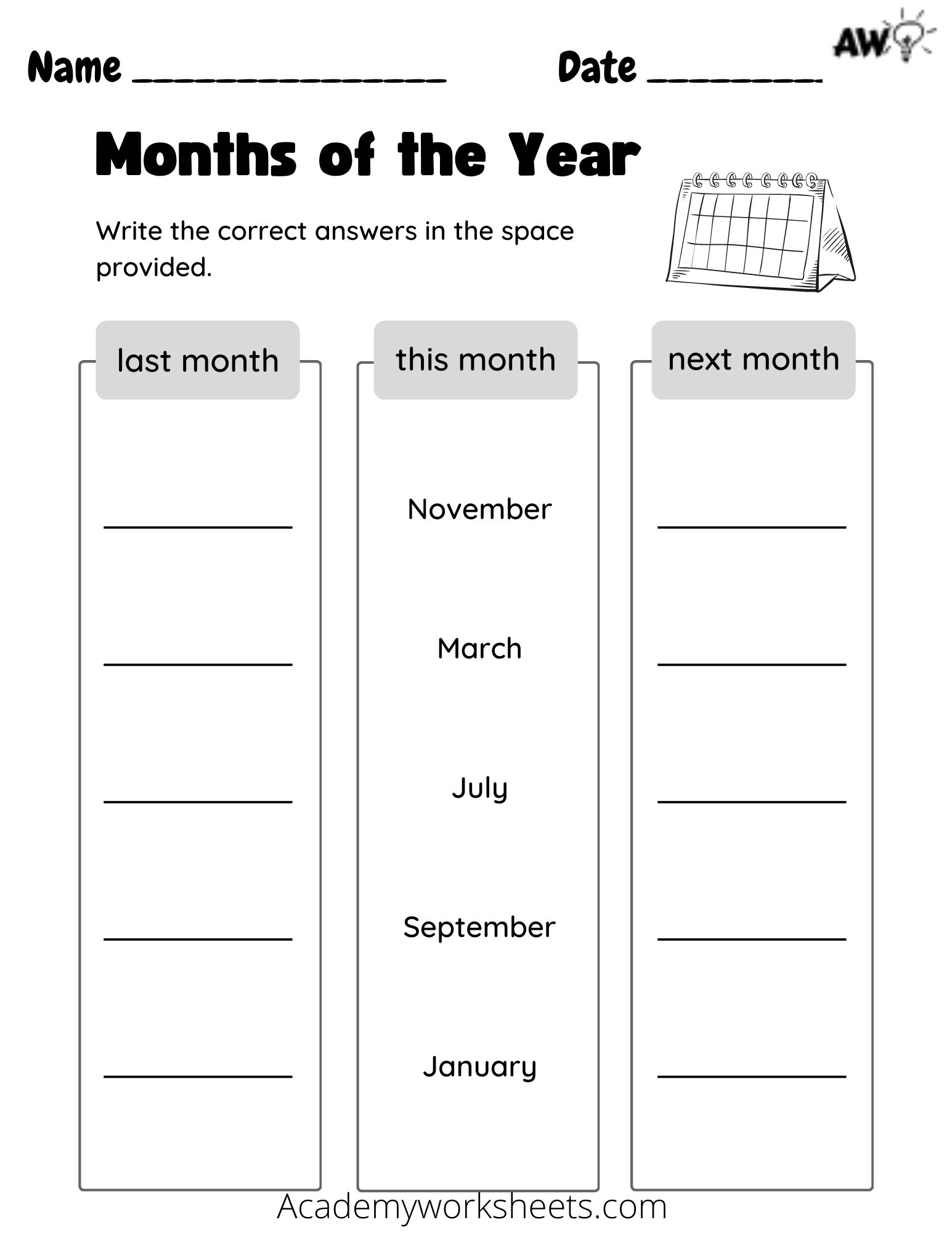 Months of the Year worksheets - Academy Worksheets