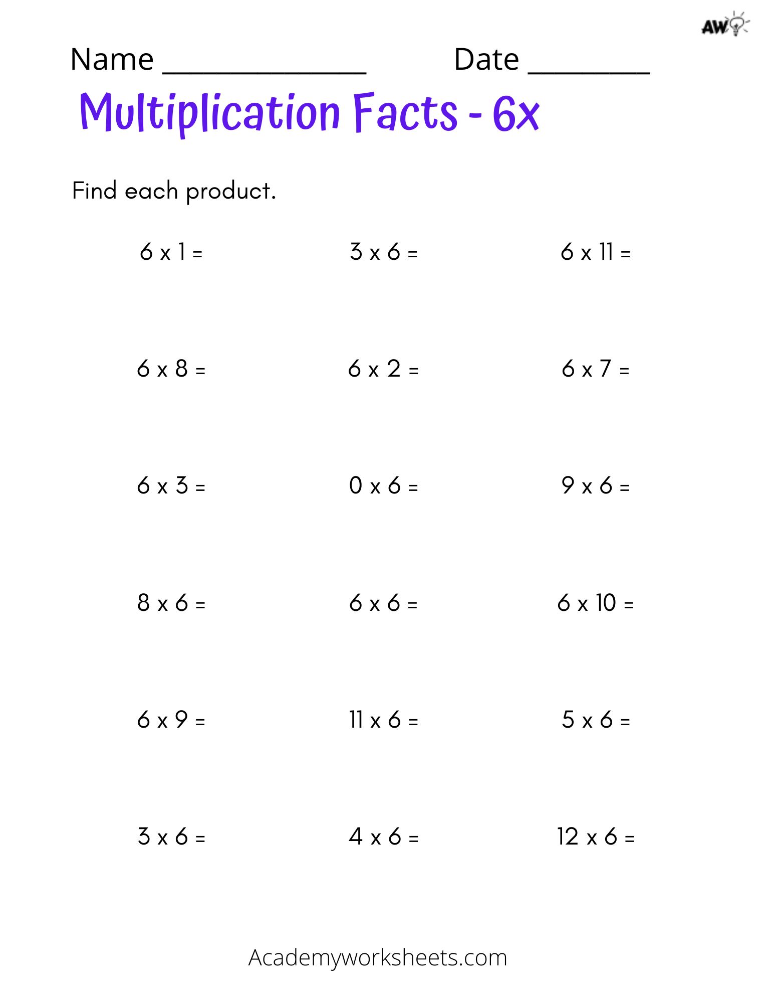 6 Times Tables Worksheets Academy Worksheets