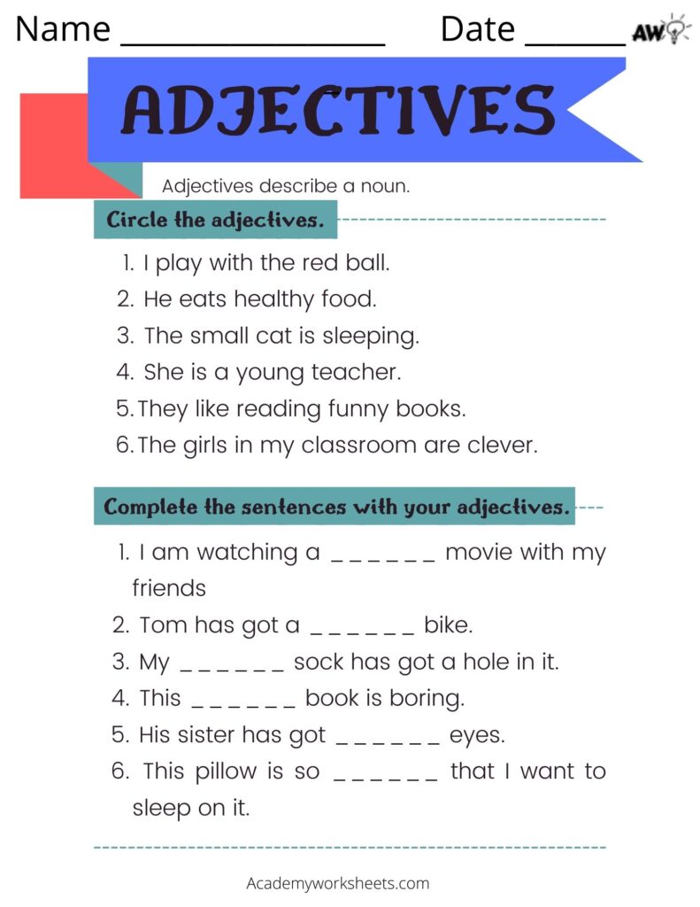 adjective homework year 1