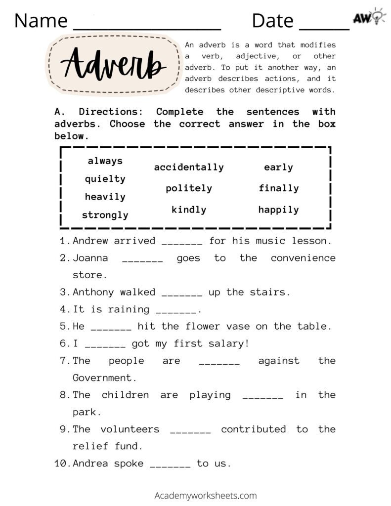 adverbs homework year 3