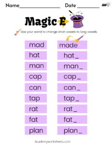 magic e words long a vowel. Long a Sound Words Worksheets
