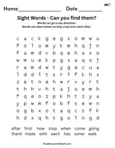 1st grade sight words word search