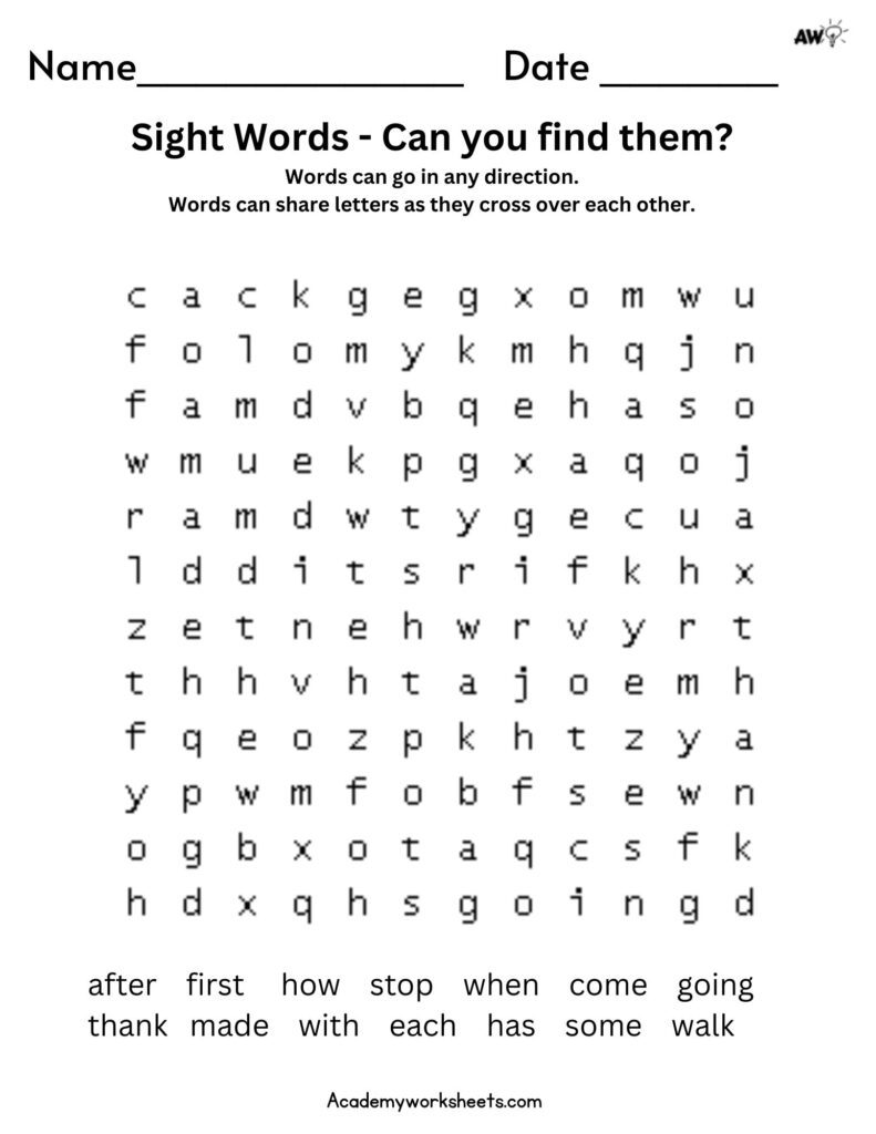 The Best 1st Grade Sight Words Word Search - Academy Worksheets