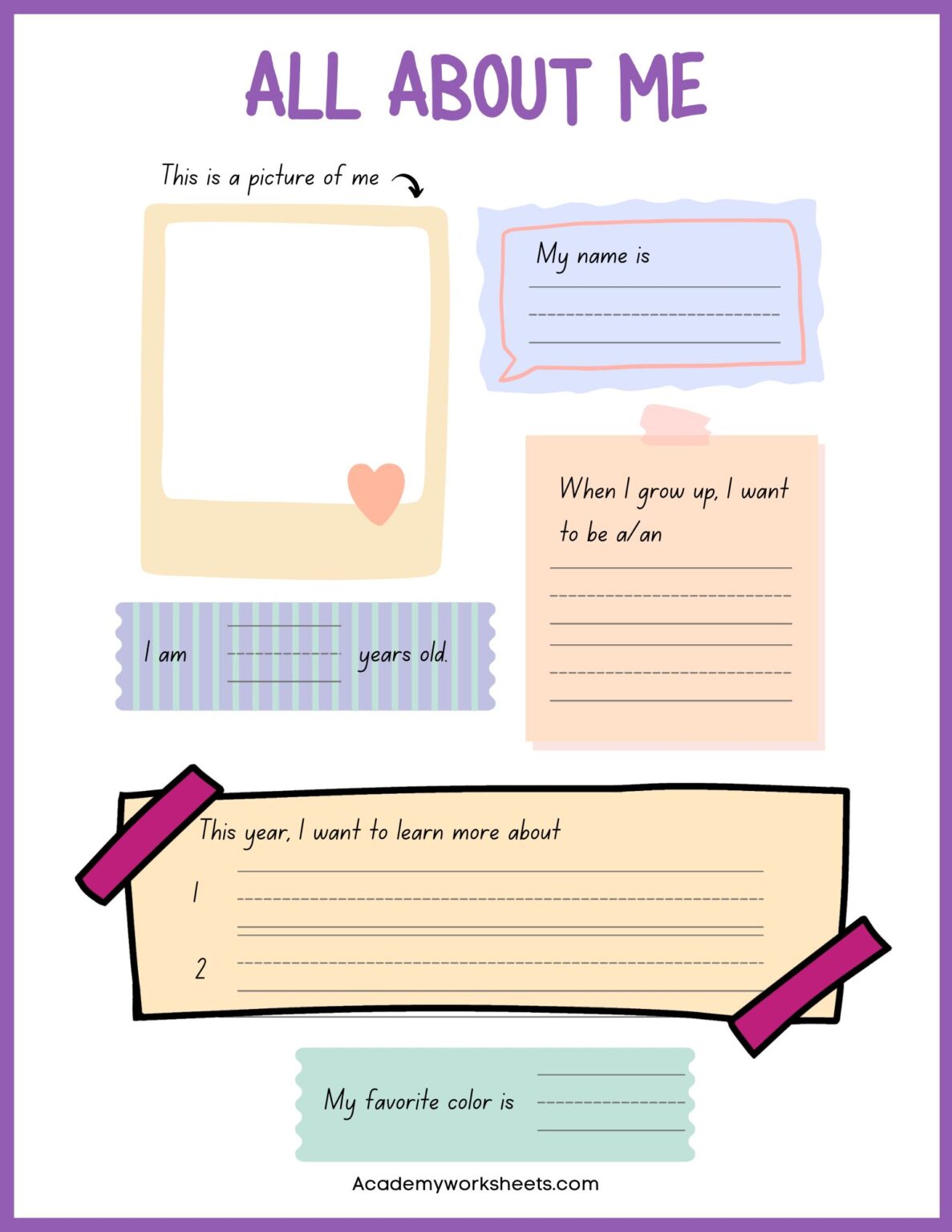 All About Me Worksheet 1187x1536 