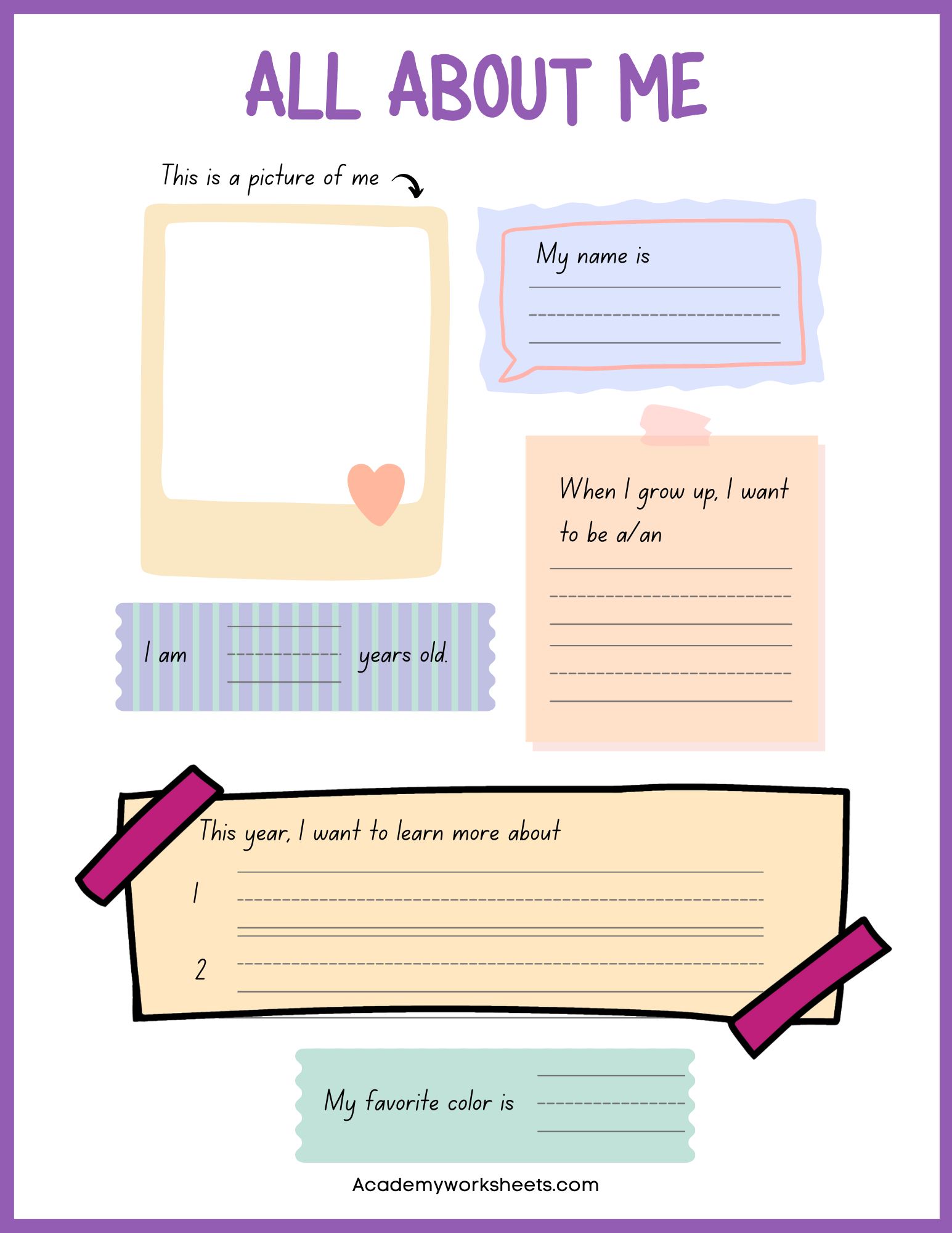 Top 7 All About Me Free Printable Worksheets for kindergarten