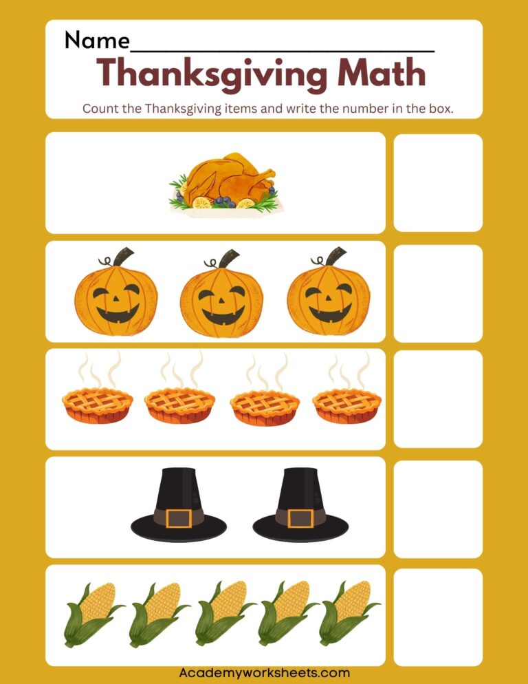 Free Thanksgiving Math Activities for Preschool Kids - Academy Worksheets