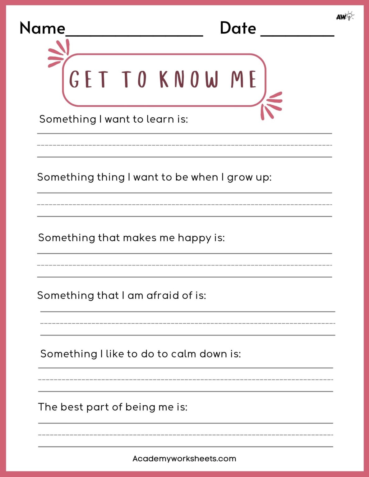 Top 7 'All About Me' Free Printable Worksheets for kindergarten ...