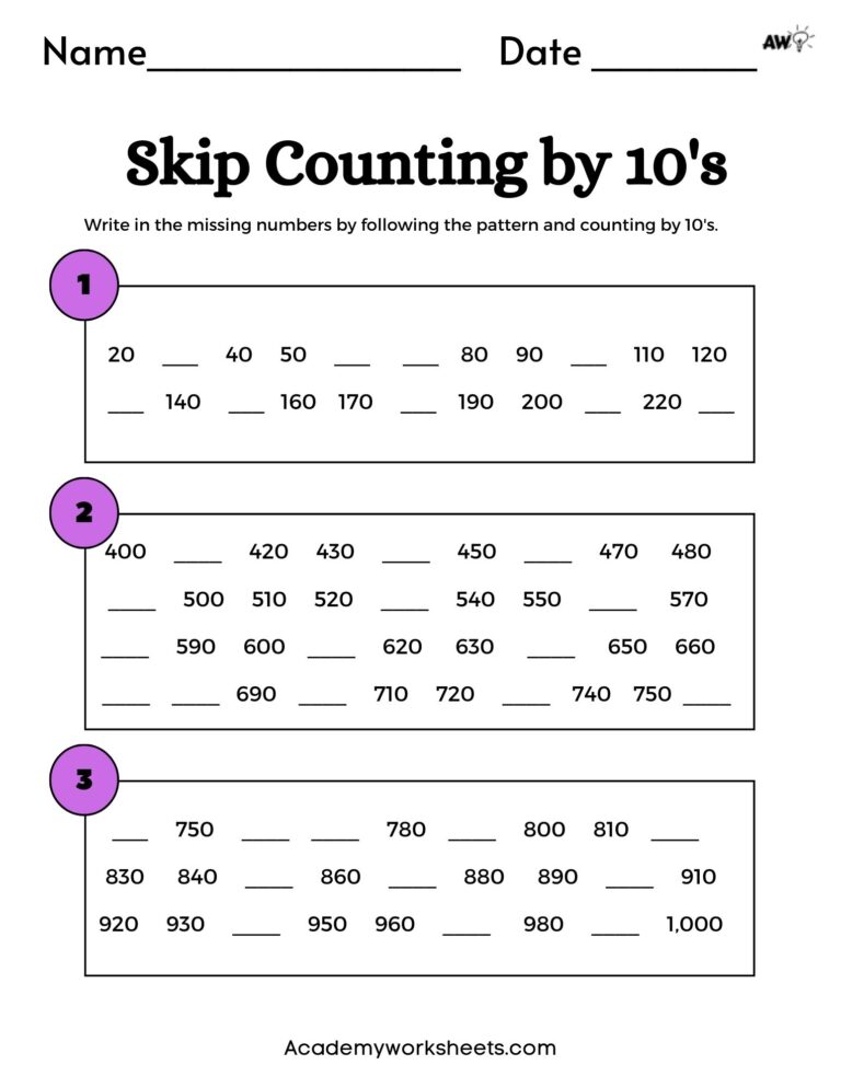 The Top Counting by 10 Worksheets - Skip Counting by 10 - Academy ...