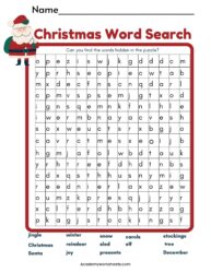 Christmas Word Search Worksheet for Children - Academy Worksheets